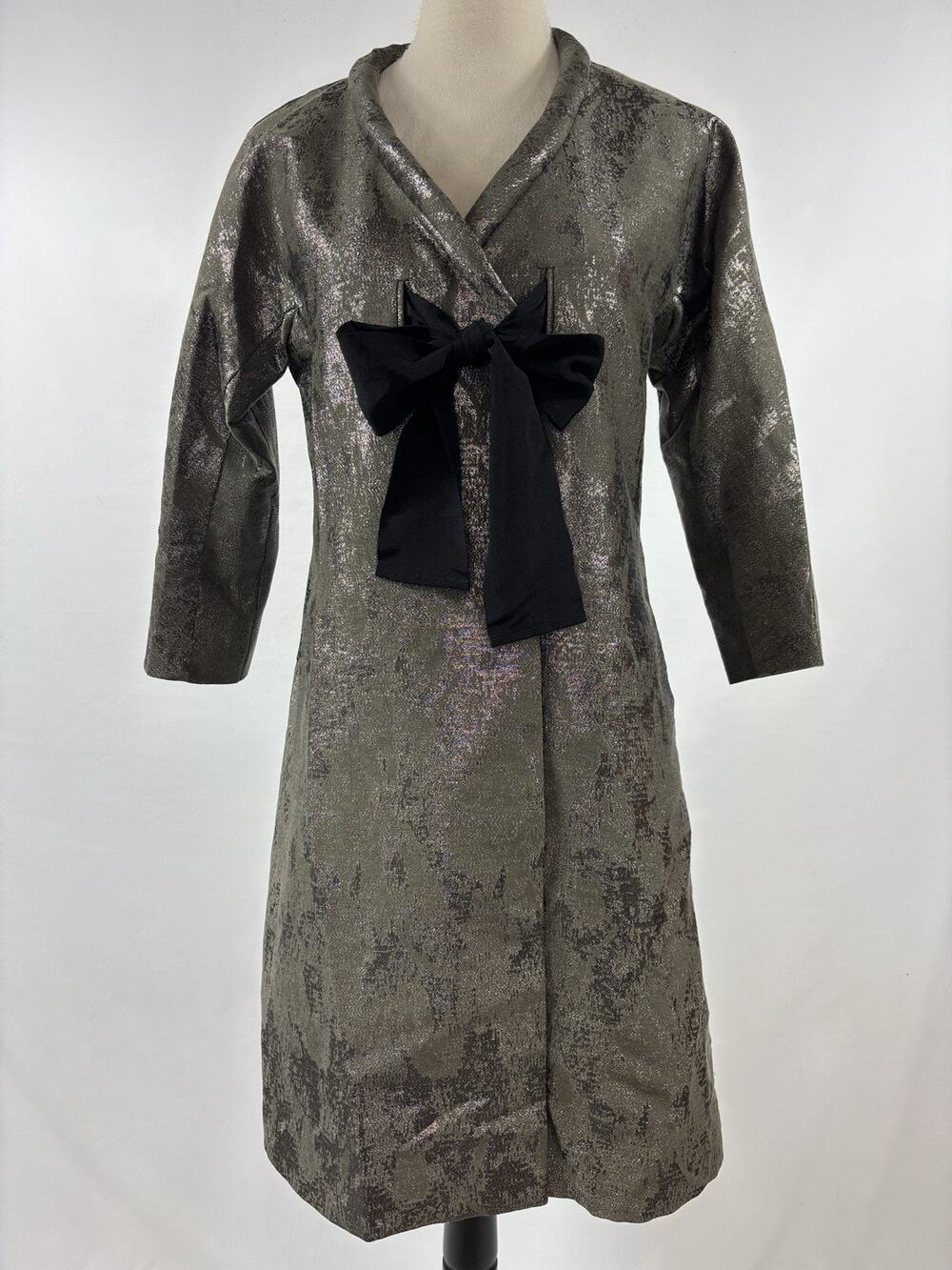 Hoss Introqia Anthropologie Made in Spain Jacket Silver Jacquard Size 36 Bow